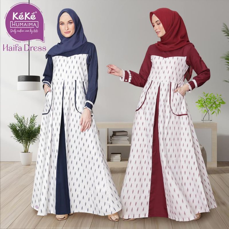 HAIFA DRESS / GDH 2103 | MAROON - NAVY | DISKON GAMIS KEKE TERBARU