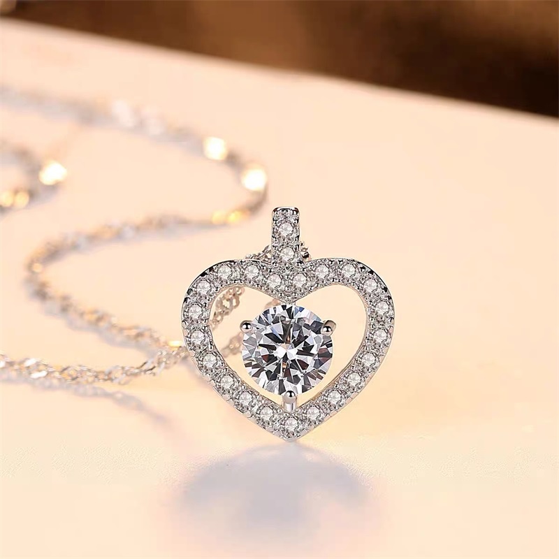 Kalung Rantai Silver s925 Liontin Hati Hias Zircon Untuk Wanita