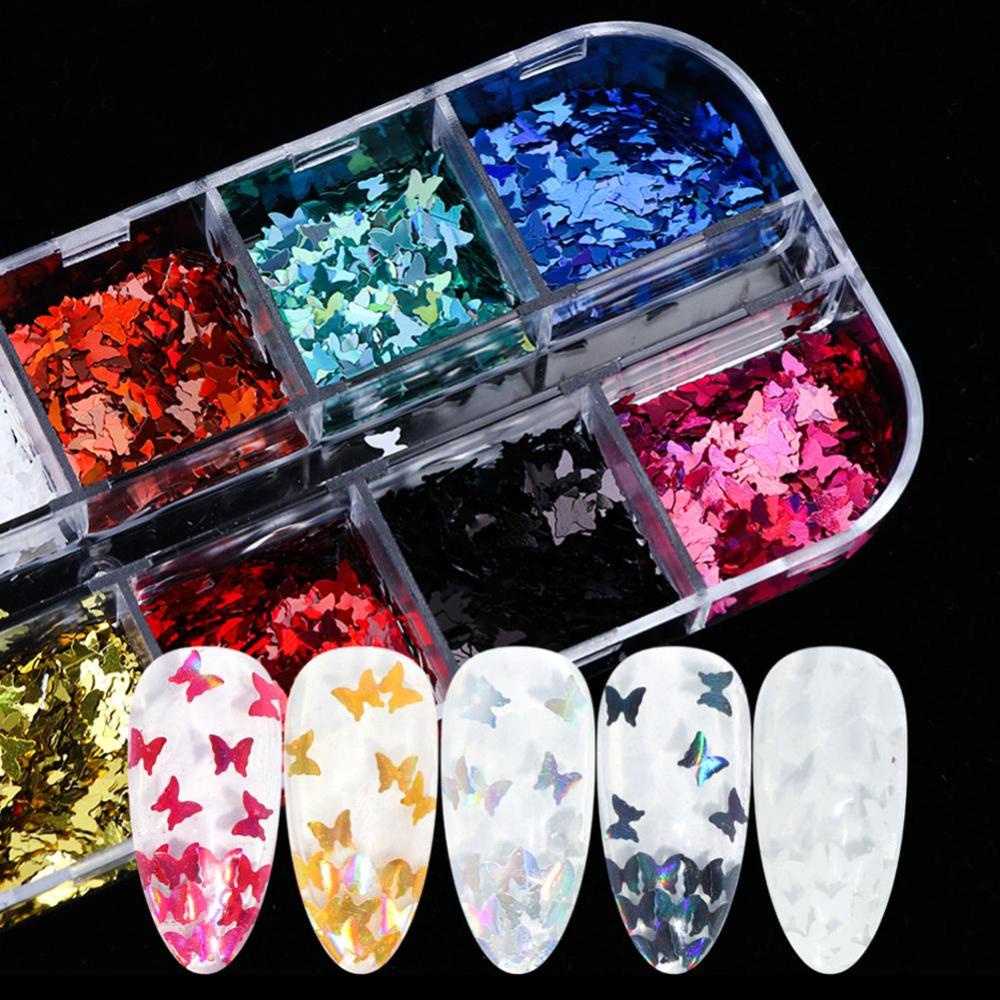 Timekey Serpihan Sequin Glitter Bentuk Kupukupu 3D Holografik Untuk Dekorasi Nail Art A4K5