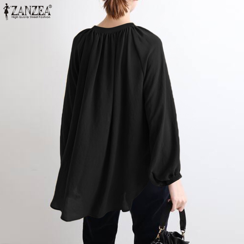 ZANZEA Women Button Down Front Long Sleeve Elastic Cuff Solid Korea Blouse