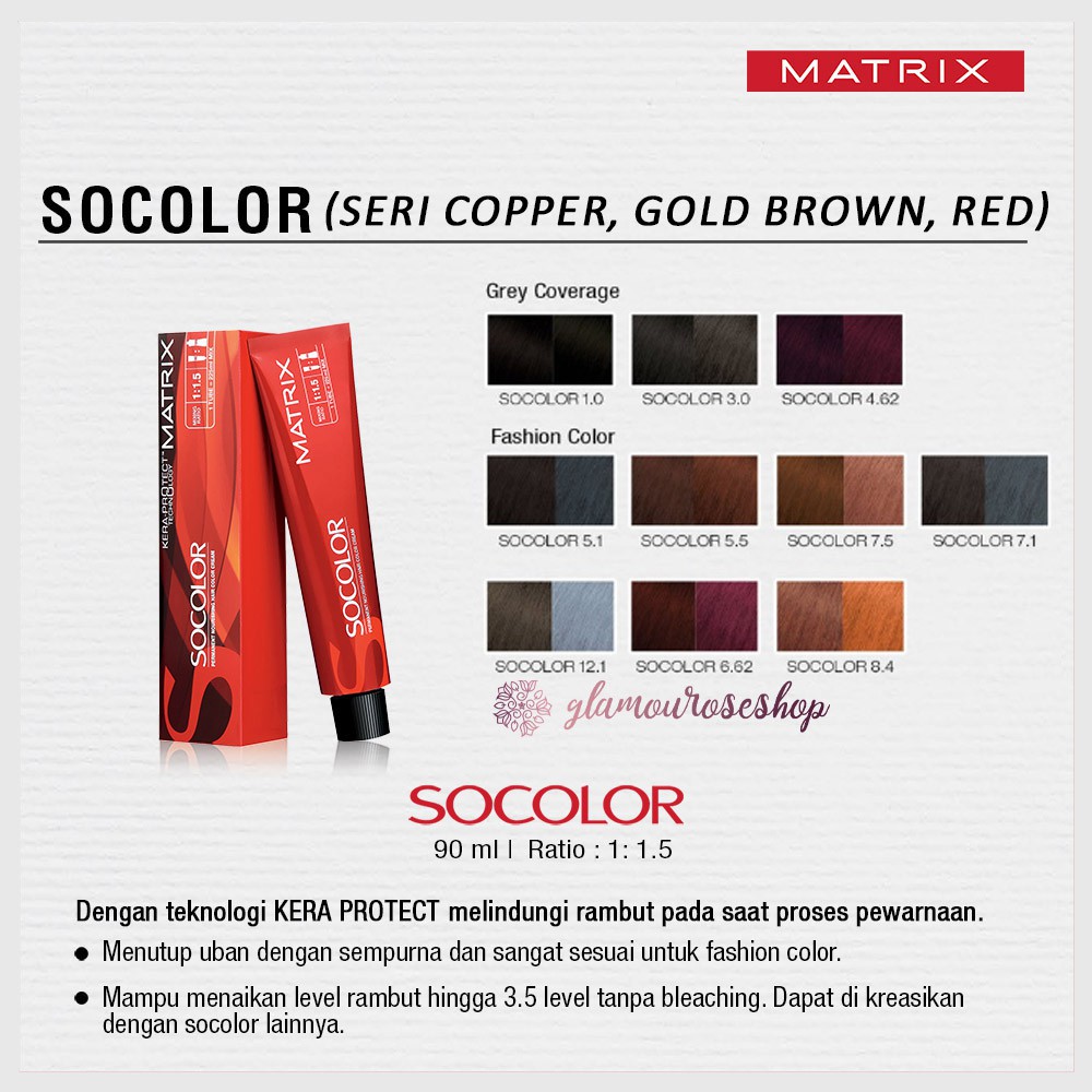 ❤️Glamouroseshop❤️ Matrix So Color / Matrix Socolor 90ml (Seri Copper, Gold Brown, Red)