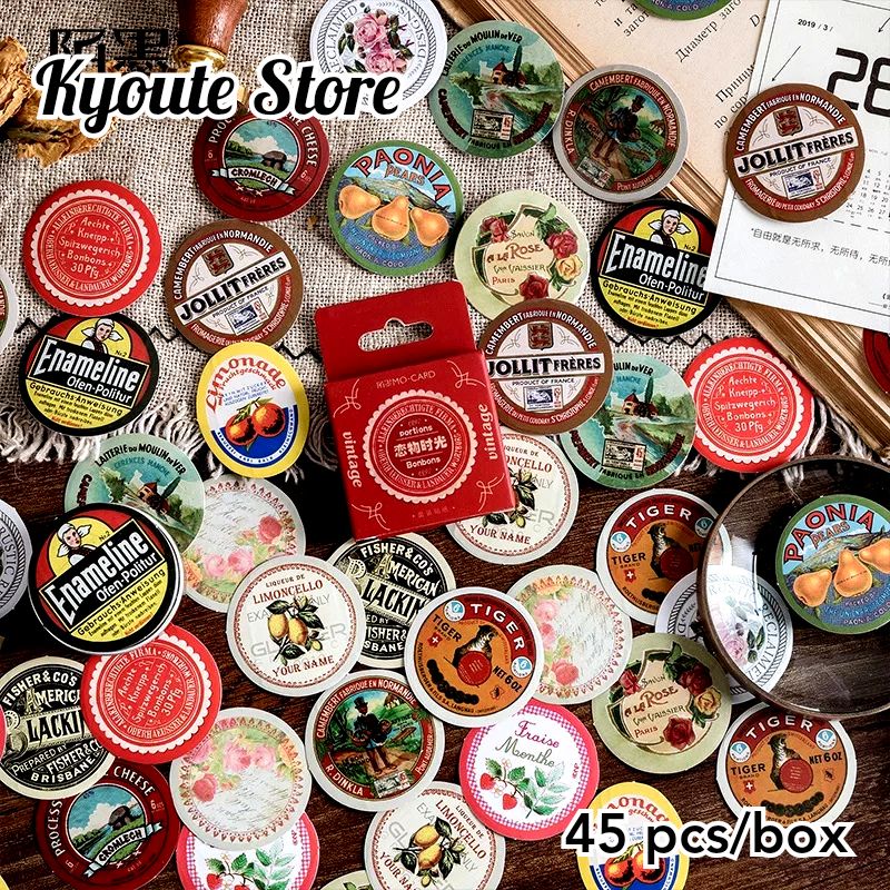 

45 pcs Sticker Vintage Retro Europe Circle Seal Stamp Old Scrapbook DIY Bujo Journal Diary Letter