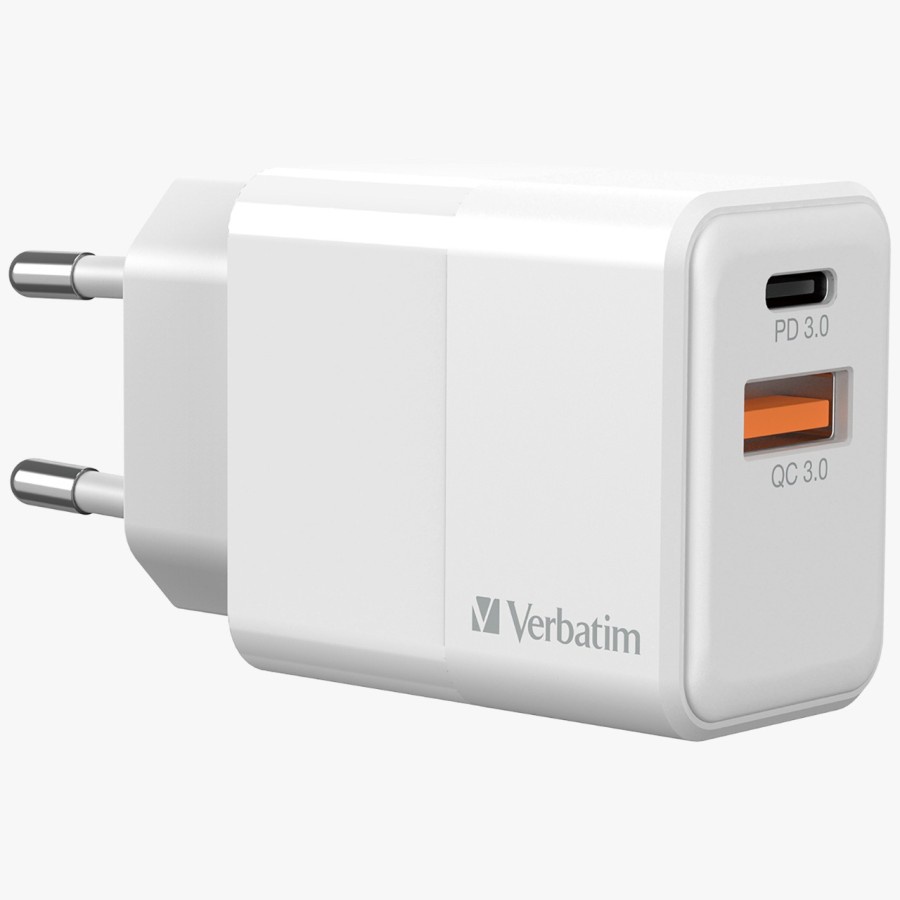 Charger Verbatim 66633 2Port (1 USB-C PD + 1 USB A QC 3.0) 20W White