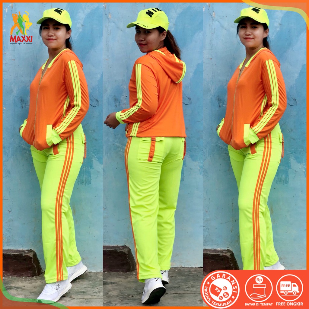 Setelan Baju  Senam  Lapangan Training Orange Stabilo Zumba  