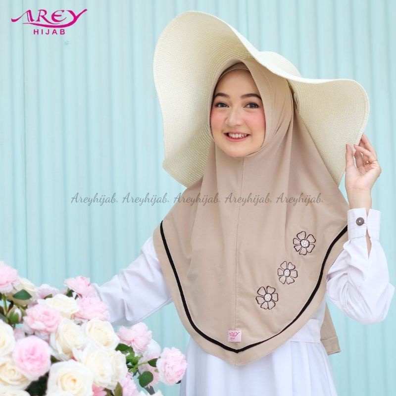 Arey - Hijab Instan List Bordir Bunga ZAYYANA Ori Arey