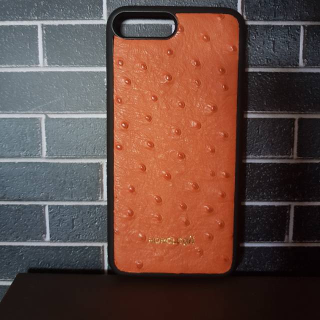 Horologii premium germany cow leather casing for iphone 8 plus orange ostrich pattern