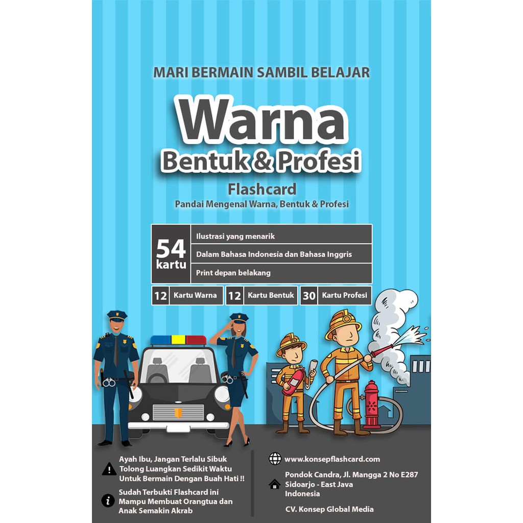 Flash Card Warna, Bentuk dan Profesi - Kartu Belajar Anak Bergambar - Konsep Studio Original