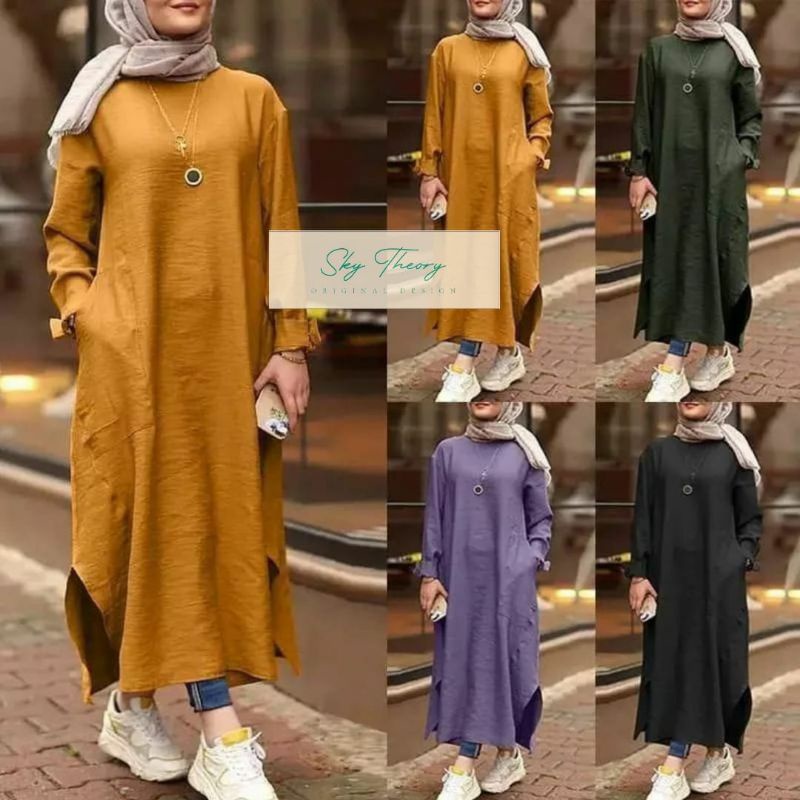 GAMIS MIDI TERBARU REMAJA KEKINIAN 2022 GAMIS LEBARAN WANITA TERLARIS  MURAH DRESS MIDI POLOS BAHAN LINEN LD 110