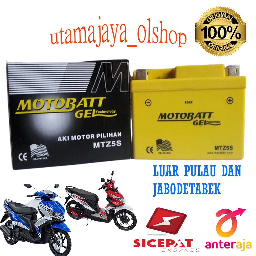 Aki motor HONDA YAMAHA SUZUKI MOTOBATT MTZ5S GEL 1000% ORIGINAL