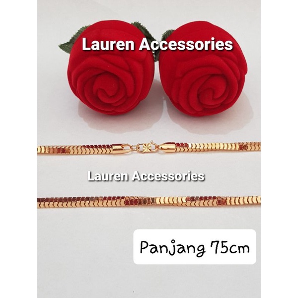 Kalung Dewasa Panjang 75cm Motif Milano Kaca Besar Perhiasan Imitasi Lapis Emas Kuning KL 2414