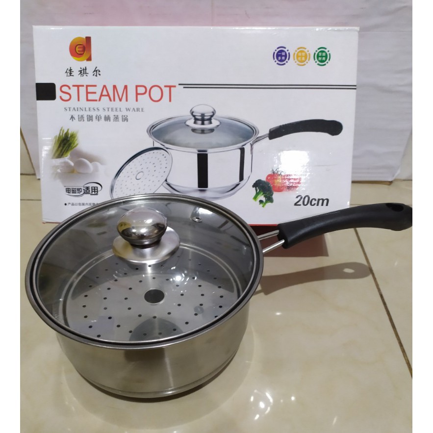 PROMO Steamer Pot 20cm Panci Susu Dilengkapi Kukusan Dan Tutup Kaca