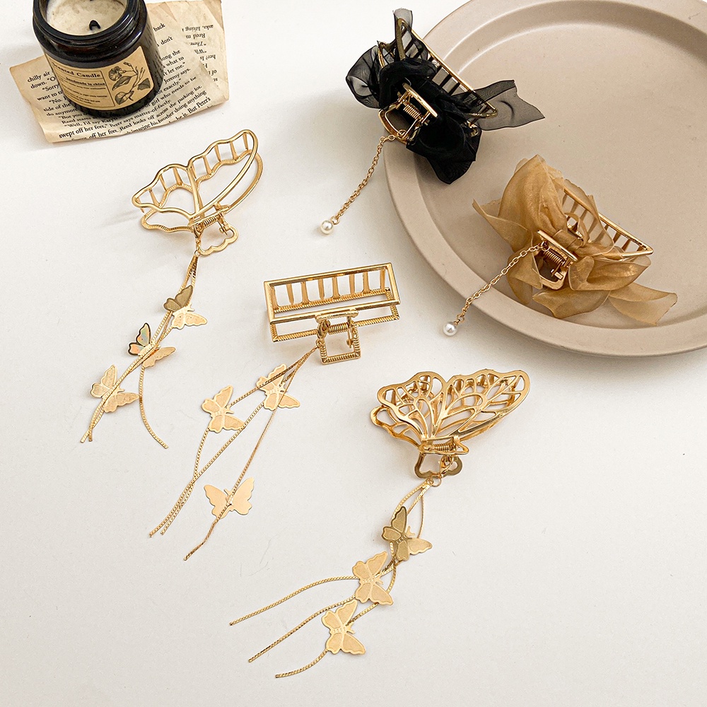 AY(CN) Simple Fashion Metal Tassel Hair Clip Butterfly Pearl Gold Chain Hair Clip Headdress Hair Accessories