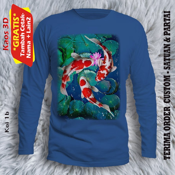 Kaos Tangan Panjang Gambar Ikan Koi 1B model unisex ukuran Dewasa kualitas gambar 3D