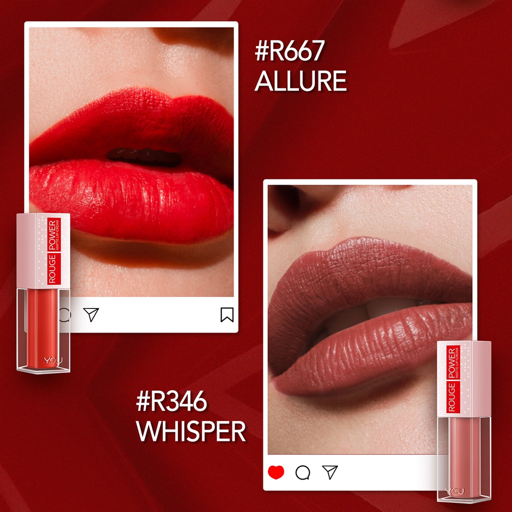 YOU Rouge Power Matte Lip Cream | Matte Finish, Tahan Lama, Nourishing, with Manuka Honey