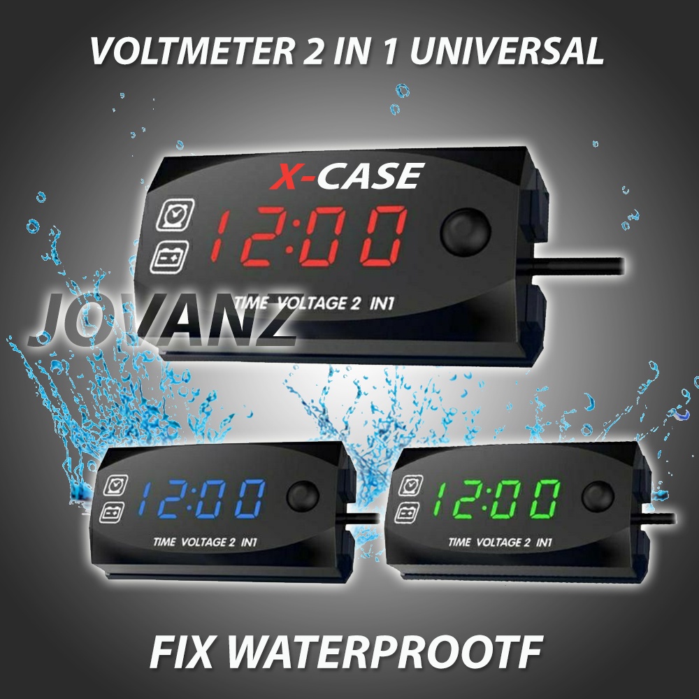 Voltmeter 2IN1 Ukur Aki Plus Jam Digital Volt meter Pengukur Km Variasi Walterpof Universal Motor motor