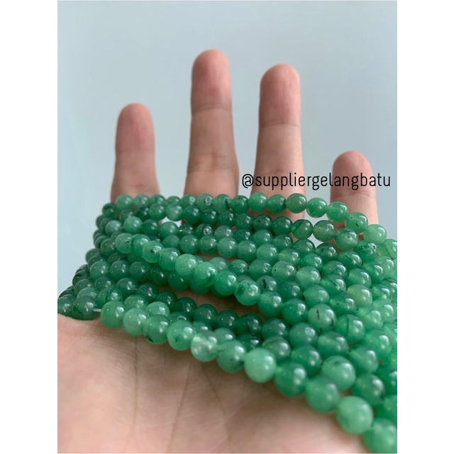 Bahan batu giok aventurine hijau 6mm akik bahan rangkai gelang kalung