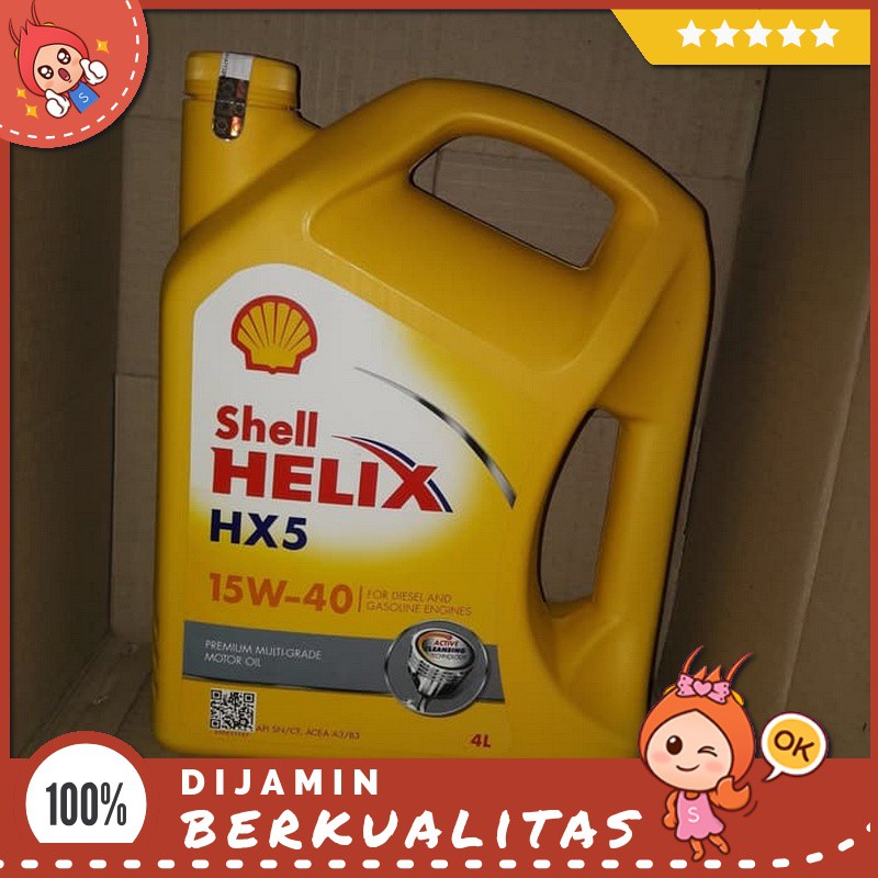 Oli Shell Helix Kuning Hx5 15W-40 Galon 4 Liter Api Sn / Cf , Acea A3 / B3 Sparepart Motor Murah