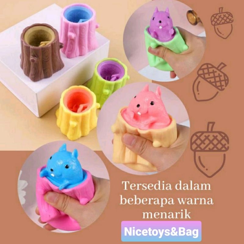 COD❤️Mainan Pop it Squishy Pohon Tupai Karet Silikon /Mainan Tupai Lucu Remasan /Mainan Penghilang Stres dan Gelisah Tupai