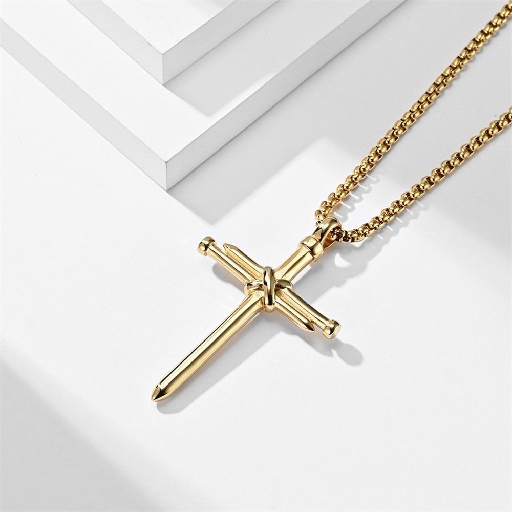 Titanium Stainless Steel Cross Liontin Kalung Emas Perak Warna Hitam