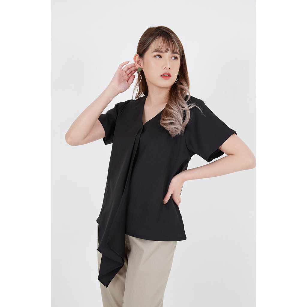 Sorabel - Ceriqa Plain Drapery Women Blouse Short Sleeve / Blouse Wanita Lengan Pendek-3