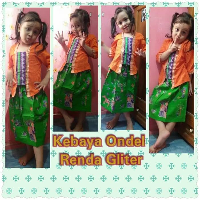 AMAZING Kebaya Batik Ondel Voila Renda Bunga (Orange Hijau Daun) MR360T