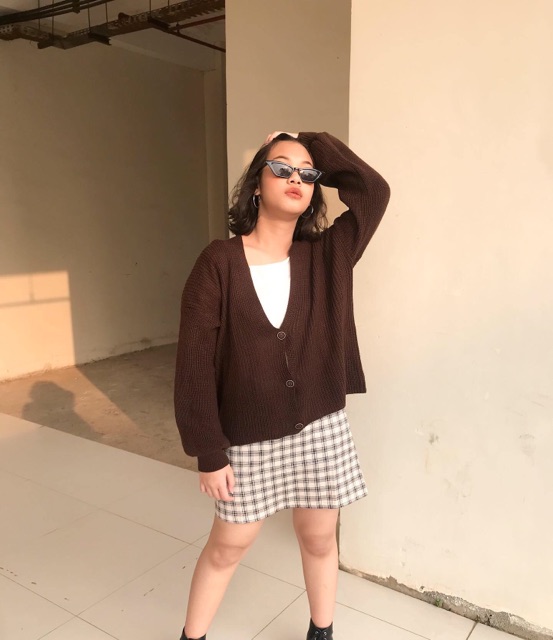 Lila Crop Cardigan Rajut Premium Tebal Cardigan Kancing Oversize-3
