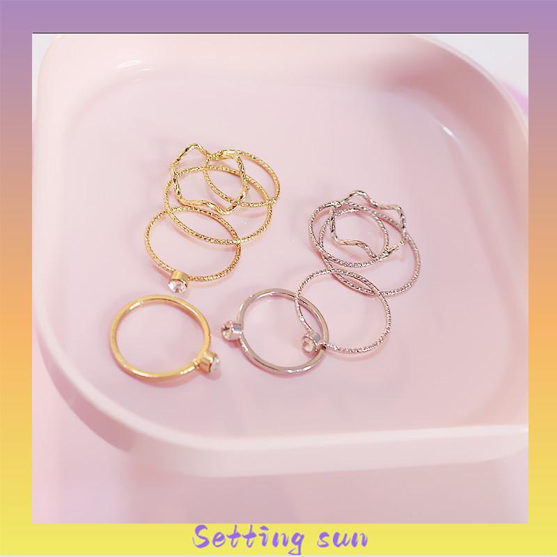 5Pcs / Set Cincin Jari Aneka Bentuk Warna Silver Untuk Wanita TN