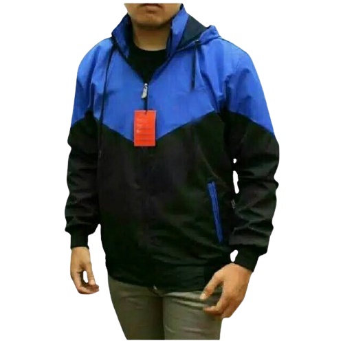 INDO - Jaket Parasut Olahraga Kombinasi | Jacket Lari Jogging Pria/Wanita Hitam Biru