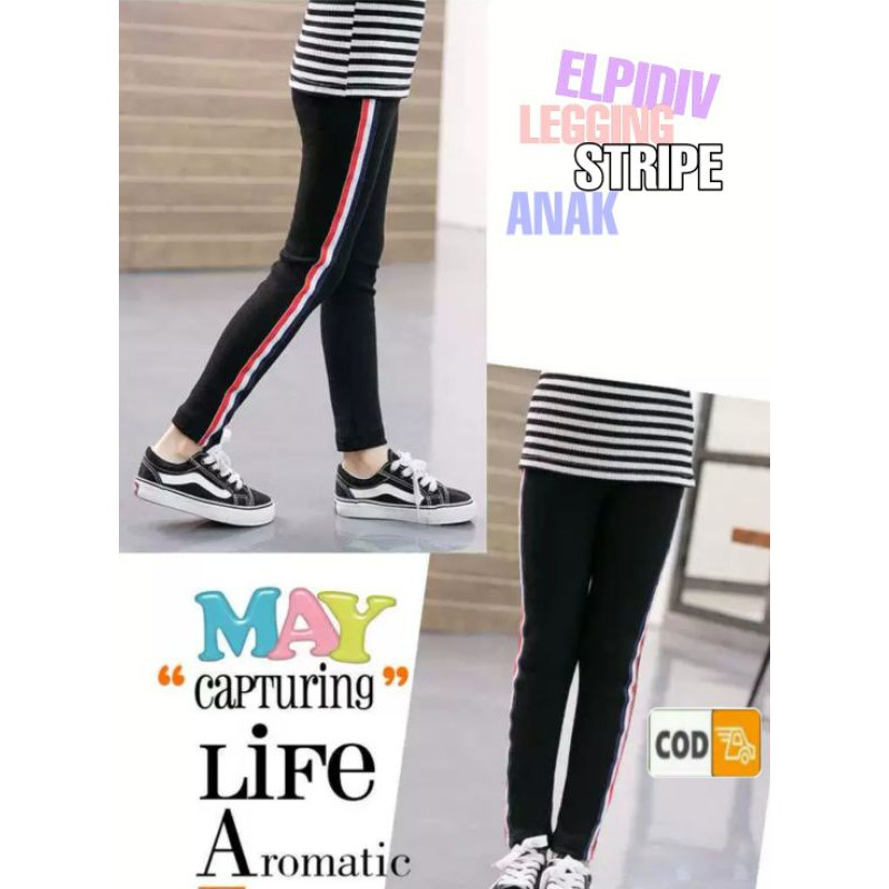 Legging List Stripe Anak 5-14 Tahun Bahan Spandex Premium / Lejing Anak List stripe