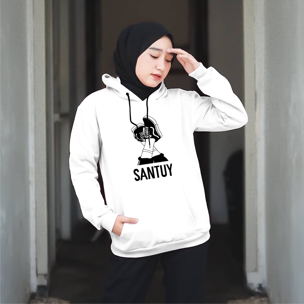 Sweater Hoodie Wanita Kantong Depan Sepatu SANTUY Ukuran M-L-XL-XXL Bisa Bayar Ditempat COD