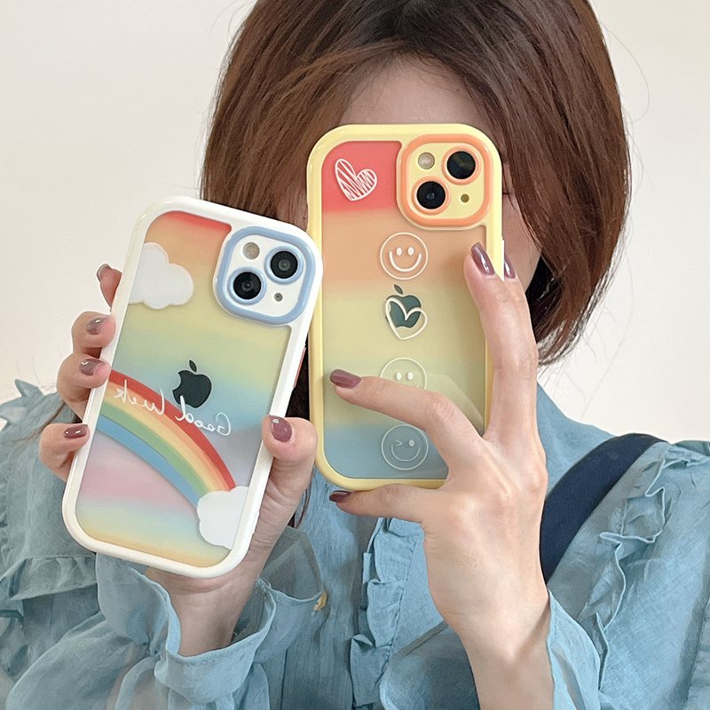 Soft Case Pelindung Kamera IPhone Xr Xs Max Ip Apple 11 12 13 Pro Max Motif Pelangi Senyum Untuk Wanita