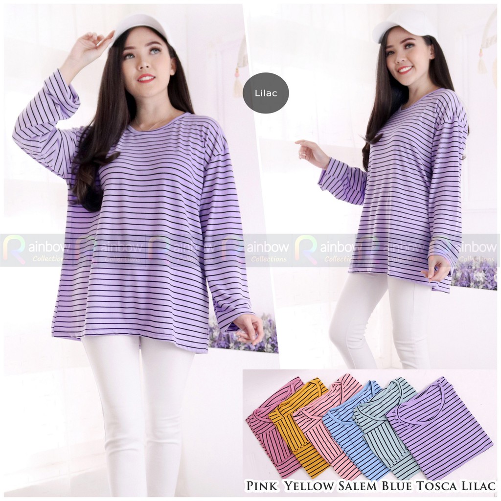 Atasan Wanita Stevia Top /Stevy / Stevi / Kaos Salur Warna / Ukuran JUMBO XXL/ BIG SIZE SW 18