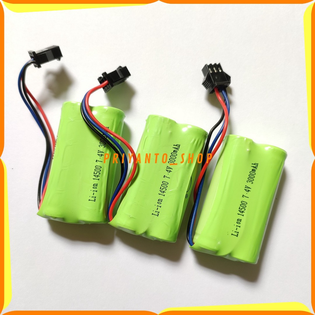 TERMURAH BATU Baterai Li-ion 7.4V 14500 3000mAh Soket Hitam Battery wltoys