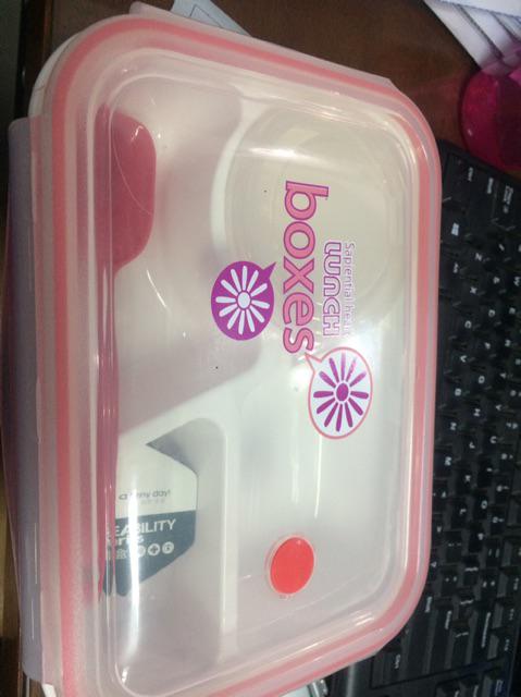 Tempat Makan Yooyee 415  Lunch Box Pink Grren Blue / Kotak Bekal 4 Sekat