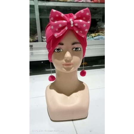 Turban bayi Pita Totol + anting/ Turban bayi usia 0-3 tahun