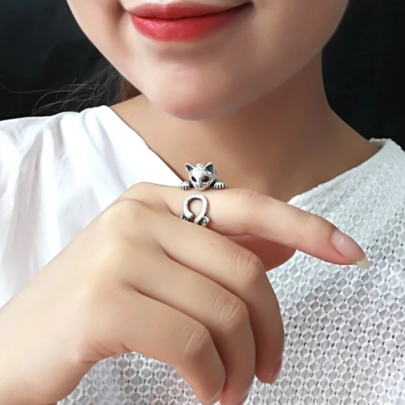 Cincin Model Terbuka Bentuk Hewan Kucing Untuk Pria Dan Wanita