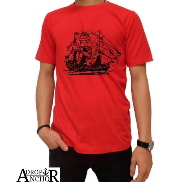 Kaos distro pria/kapal pinisi/merah