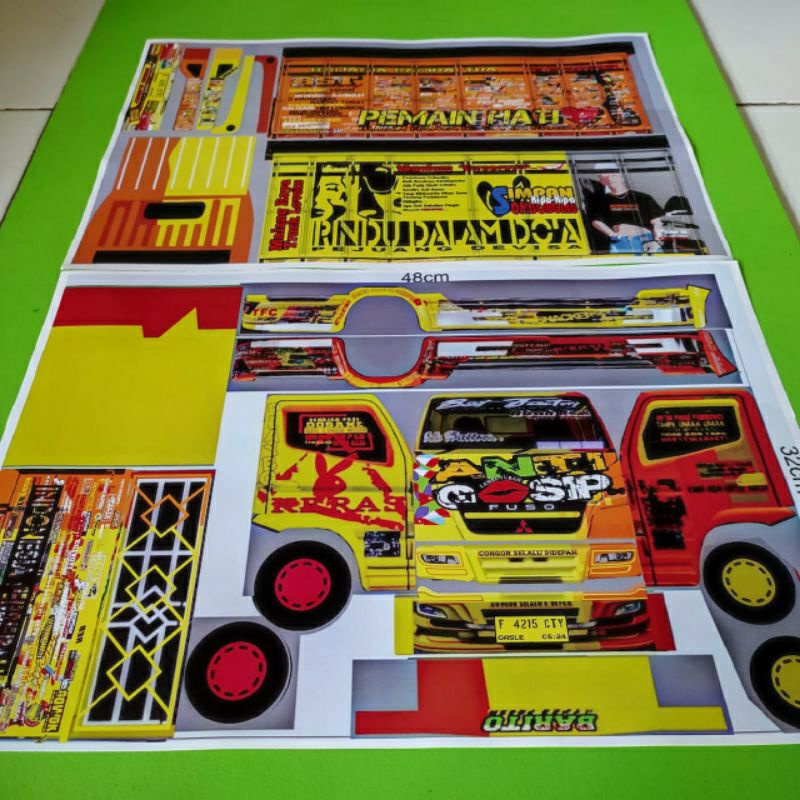 New [COD] Stiker Miniatur Truk Oleng Lembaran pola Papercraft Stiker Miniatur Truck oleng Jumbo