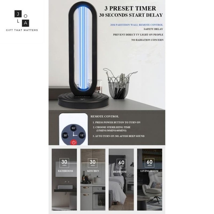 Cintramelin - Uv Lamp Virus Killer/Uz Sterilizer Lamp / Uv Sterilizer Ruangan - Ozone, Hitam
