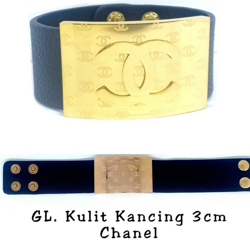 Gelang Kulit Kancing Titanium Branded CHENEL Import Premiun Anti Karat GL363