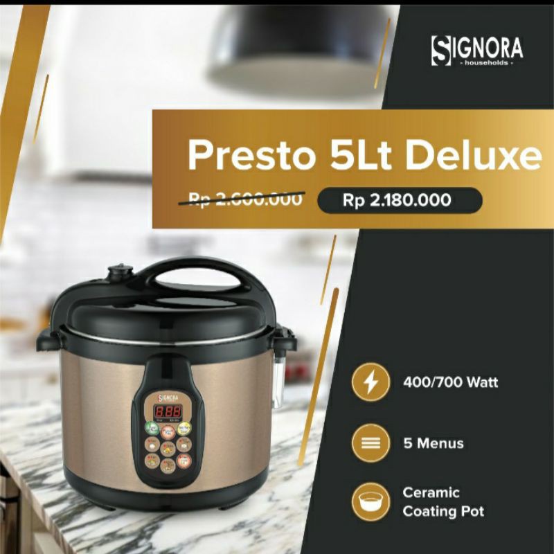 Presto Deluxe 5 liter Signora Kapasitas 5 Liter Bonus Hadiah