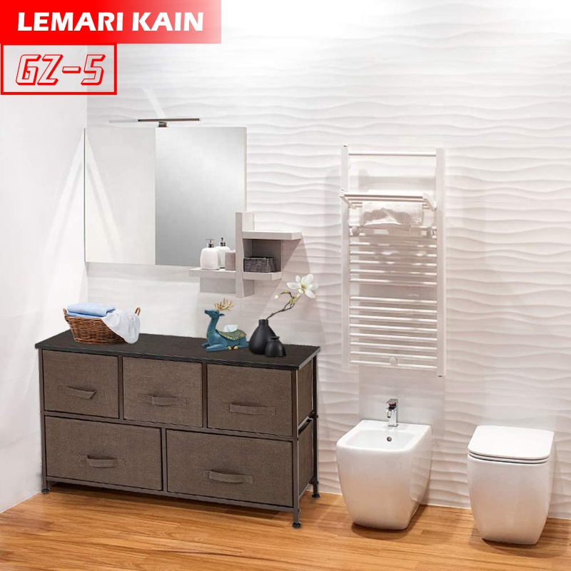 Lemari 2 Susun 5 Kotak Kain Linen Rak Penyimpanan Laci - Worldhome (GZ-5)