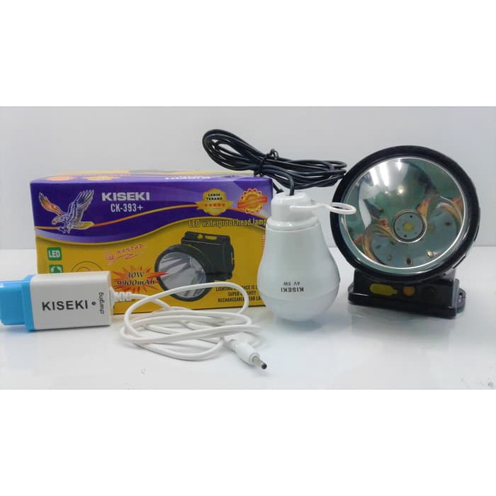 Senter Kepala Kiseki 50W CK-393+ Super Terang 50Watt Baterai 9900mAh Bisa Lampu Emergency / Headlamp LED Bonus Bohlam+Charger / Lampu Senter Kepala