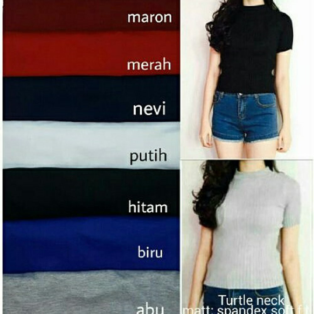 BLOUSE TURTLE NECK SPANDEK BAJU ATASAN BLUS WANITA MODIS MURAH MAROON PUTIH BIRU DENEI COLLECTION