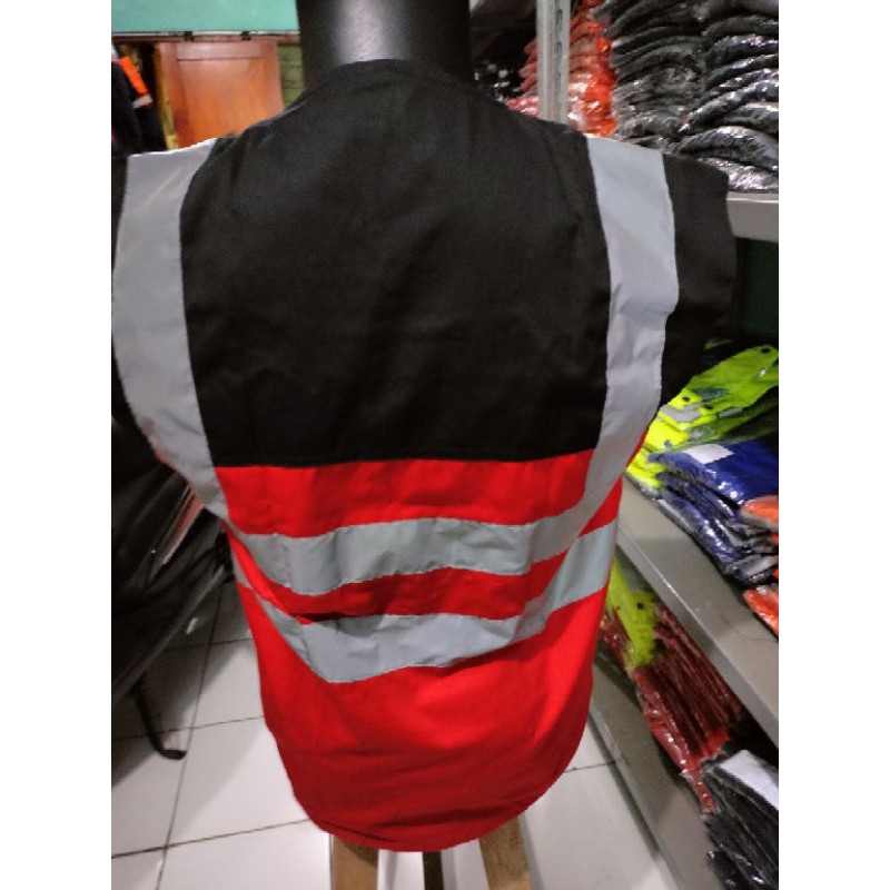 ROMPI SAFETY BAHAN DRILL DALAM PAKAI FURING MERAH HITAM BERLOGO K3