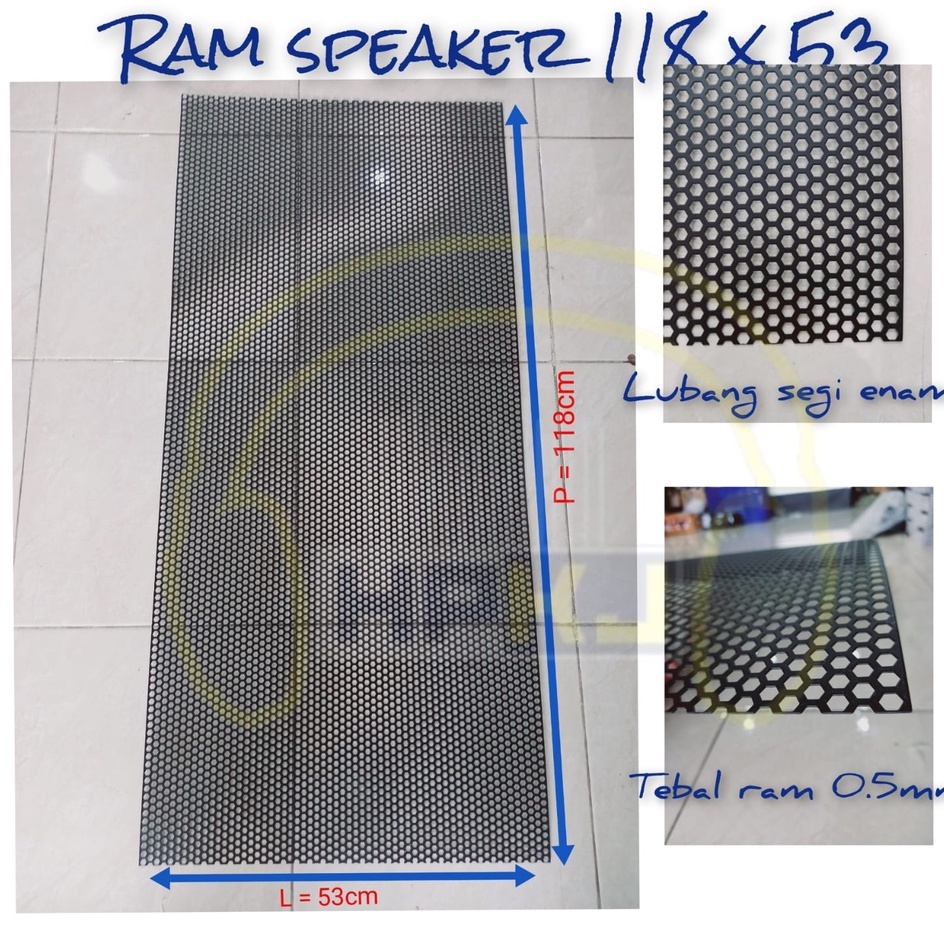 GRILL RAM BOX SPEAKER 118 x 53 TIPIS grill hitam segi enam 118x53cm