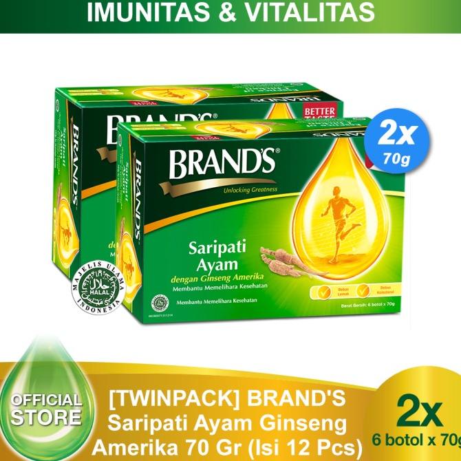 Twin Pack BRAND'S Saripati Ayam dengan Ginseng Amerika 70 Gr 12 botol Lc