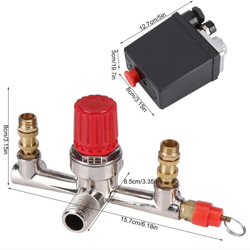 Kompresor Udara Pressure Valve Switch Manifold Relief Regulator Pengukur 90-125PSI 220V Aluminium alloy bracket