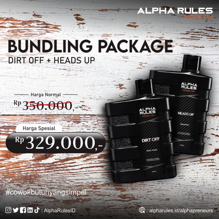 ALPHARULES Bundling Hemat Dirt Off + Heads Up Shampoo Dan Sabun Mandi ORIGINAL