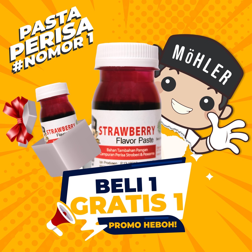 MOHLER Pasta perisa pewarna STRAWBERRY (KLIK KOMBO HEMAT UNTUK BELI 1 GRATIS 1)